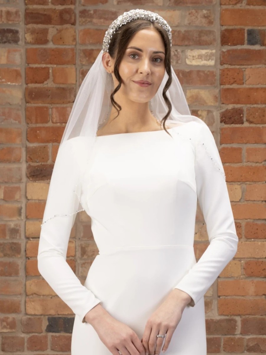 Perfect Bridal Perfect Bridal Ivory Single Tier Pearl And Diamante Edge Short Veil Wholesale