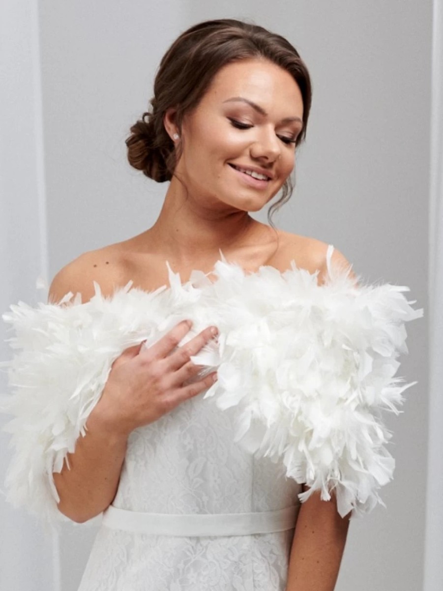 Beverly Hills Olivia Ivory Ruffle Feather Bridal Stole Hot