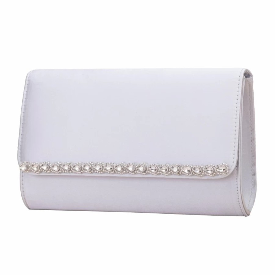 Perfect Bridal Perfect Bridal Dee Silver Satin And Diamante Clutch Bag Clearance