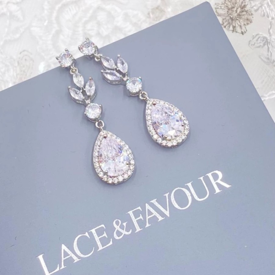 Lace & Favour Mercedes Cubic Zirconia Long Drop Earrings Hot