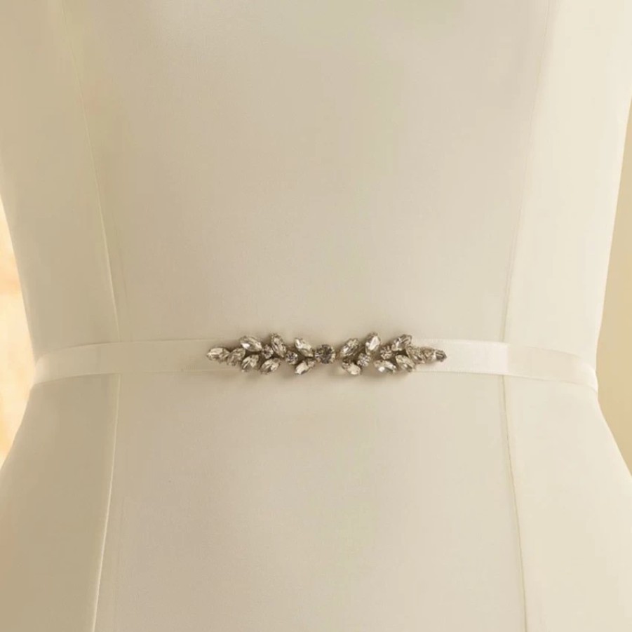 Bianco Evento Bianco Narrow Satin Wedding Belt With Crystal Detail Online