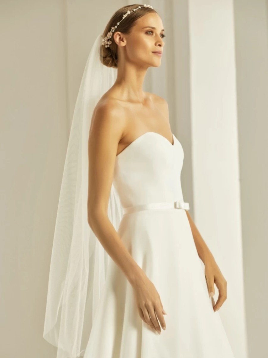 Bianco Evento Bianco Ivory Plain Single Tier Fingertip Veil With Cut Edge S303 Hot