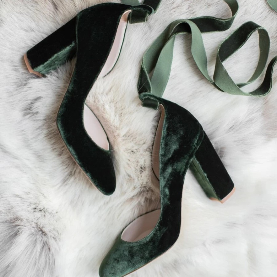 Harriet Wilde Harriet Wilde Hetty Forest Green Velvet Tie Up Block Heel Court Shoes Online