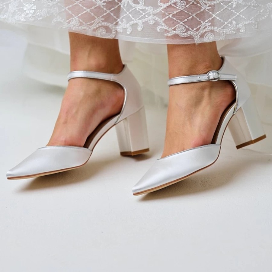 Perfect Bridal Perfect Bridal Freya Dyeable Ivory Satin Two Part Block Heel Court Shoes (Wide Fit) Best