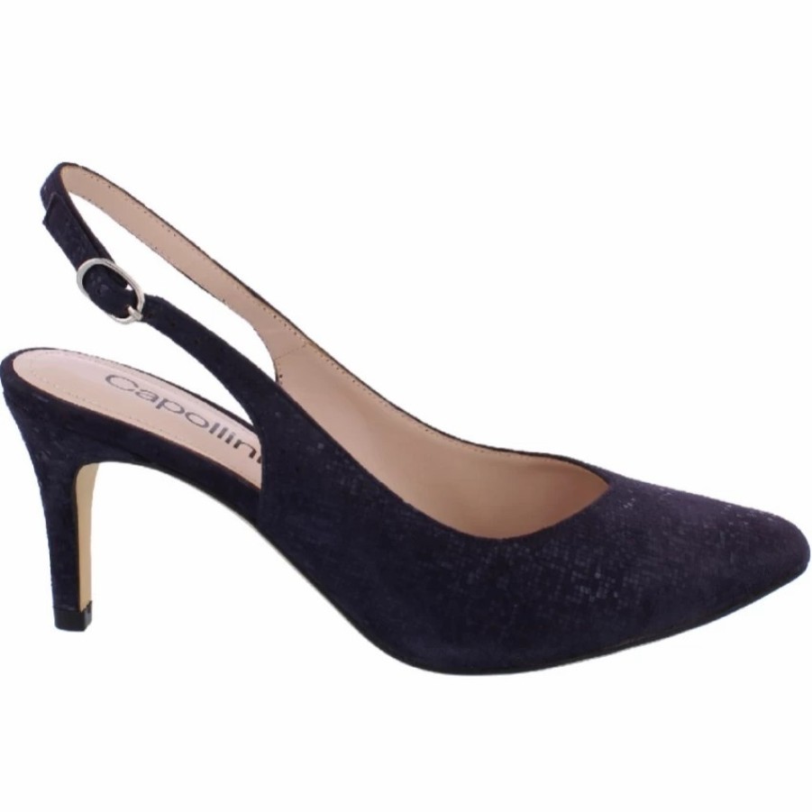 Capollini Capollini Catherine Navy Nubuck Leather Mid Heel Slingbacks Clearance