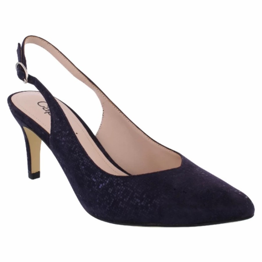 Capollini Capollini Catherine Navy Nubuck Leather Mid Heel Slingbacks Clearance