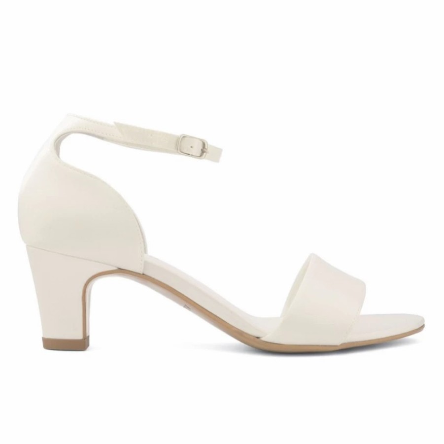 Avalia Shoes Avalia Capri Ivory Satin Low Block Heel Ankle Strap Sandals Best