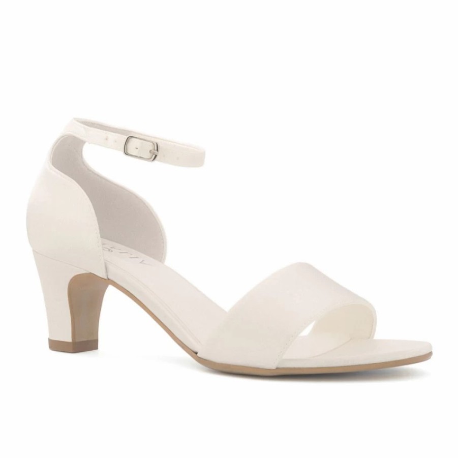 Avalia Shoes Avalia Capri Ivory Satin Low Block Heel Ankle Strap Sandals Best