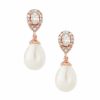 Lace & Favour Paloma Teardrop Pearl Wedding Earrings (Rose Gold) Hot