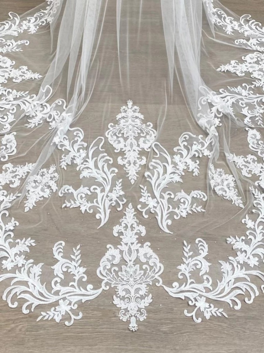 Joyce Jackson Joyce Jackson Florence Long Ornate Single Tier Veil With Lace Motifs Hot