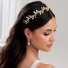 Lace & Favour Veneto Gold Crystal Leaves Wedding Headband New