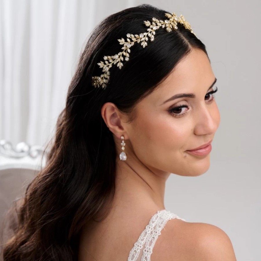 Lace & Favour Veneto Gold Crystal Leaves Wedding Headband New