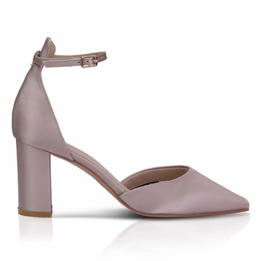 Perfect Bridal Perfect Bridal Liberty Taupe Satin Block Heel Ankle Strap Court Shoes Wholesale