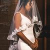 Perfect Bridal Perfect Bridal Ivory Two Tier Floral Lace Edge Fingertip Veil Clearance