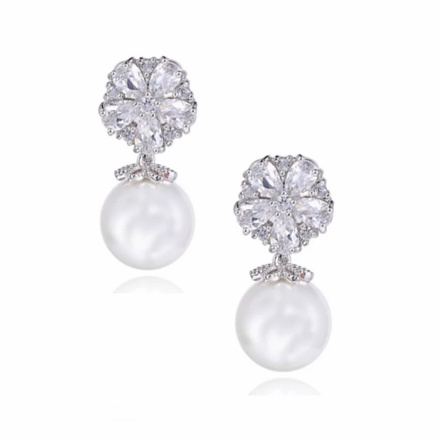 Lace & Favour Pearl Shimmer Cubic Zirconia Wedding Earrings Wholesale