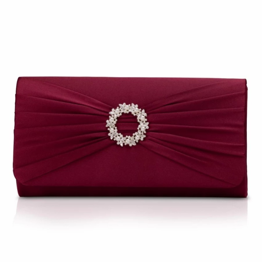 Perfect Bridal Perfect Bridal Harlow Berry Satin Pearl Brooch Clutch Bag Online