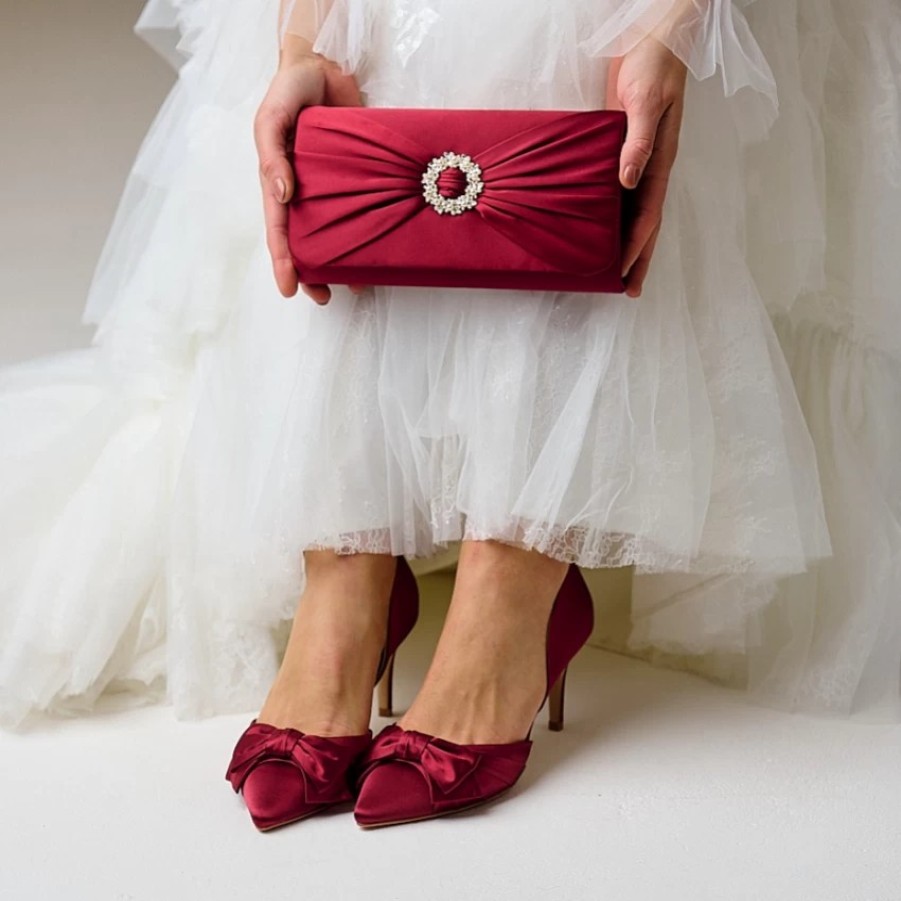 Perfect Bridal Perfect Bridal Harlow Berry Satin Pearl Brooch Clutch Bag Online