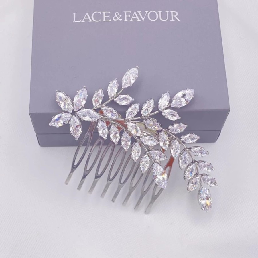 Lace & Favour Aurora Silver Crystal Spray Wedding Hair Comb Online