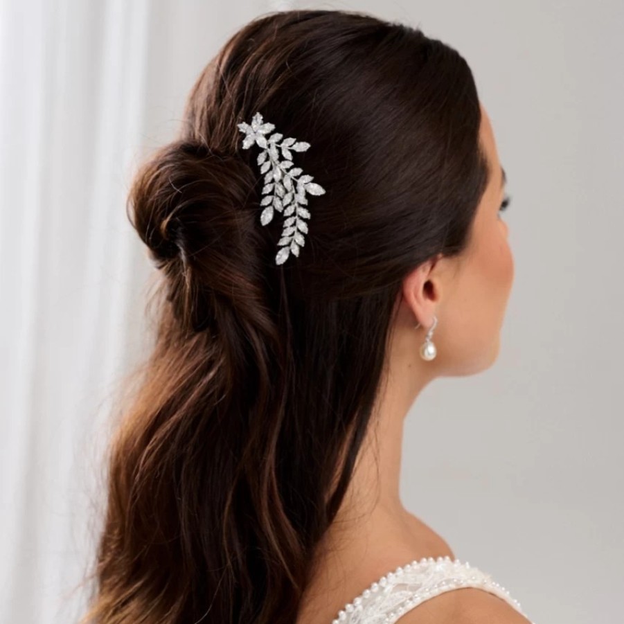 Lace & Favour Aurora Silver Crystal Spray Wedding Hair Comb Online