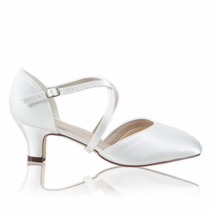 Perfect Bridal Perfect Bridal Renate Dyeable Ivory Satin Low Heel Courts With Crossover Straps Clearance