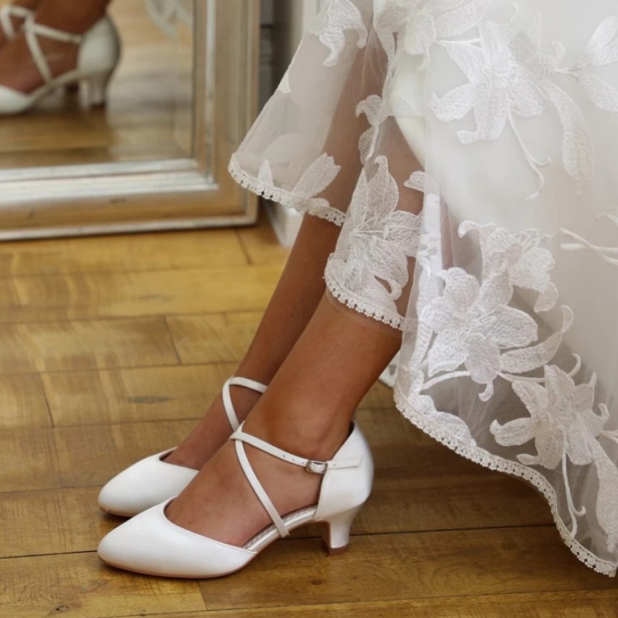 Perfect Bridal Perfect Bridal Renate Dyeable Ivory Satin Low Heel Courts With Crossover Straps Clearance