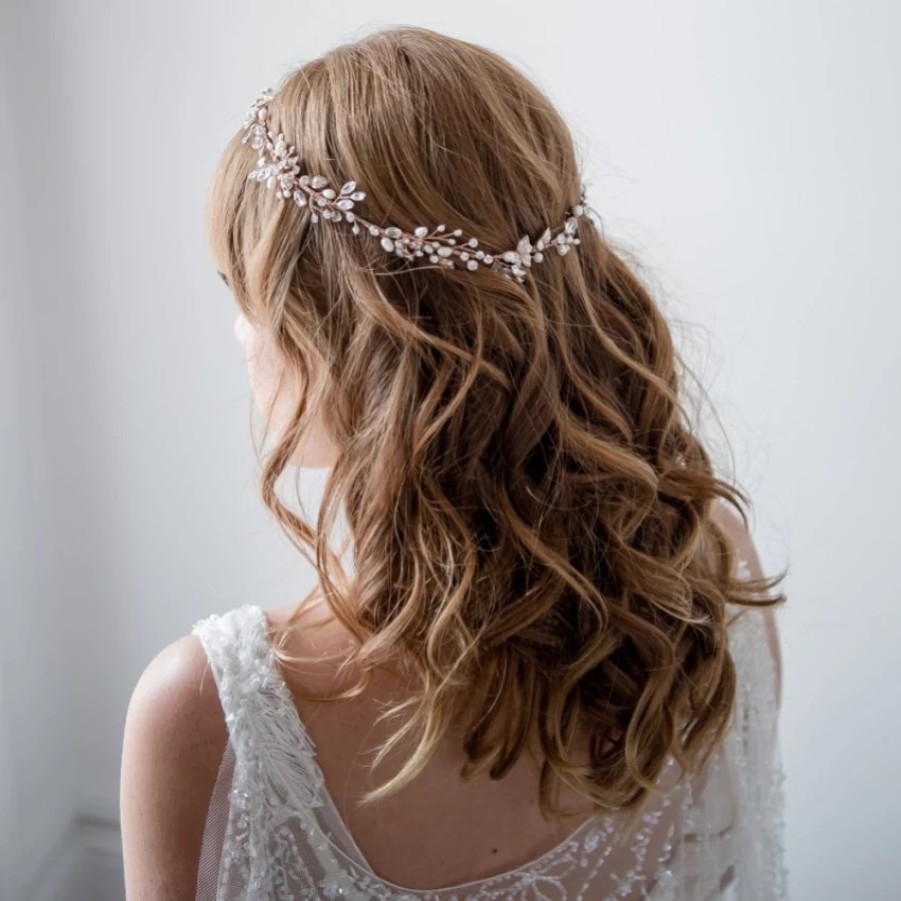 Twilight Designs Roxanne Long Freshwater Pearl And Crystal Rose Gold Hair Vine Online