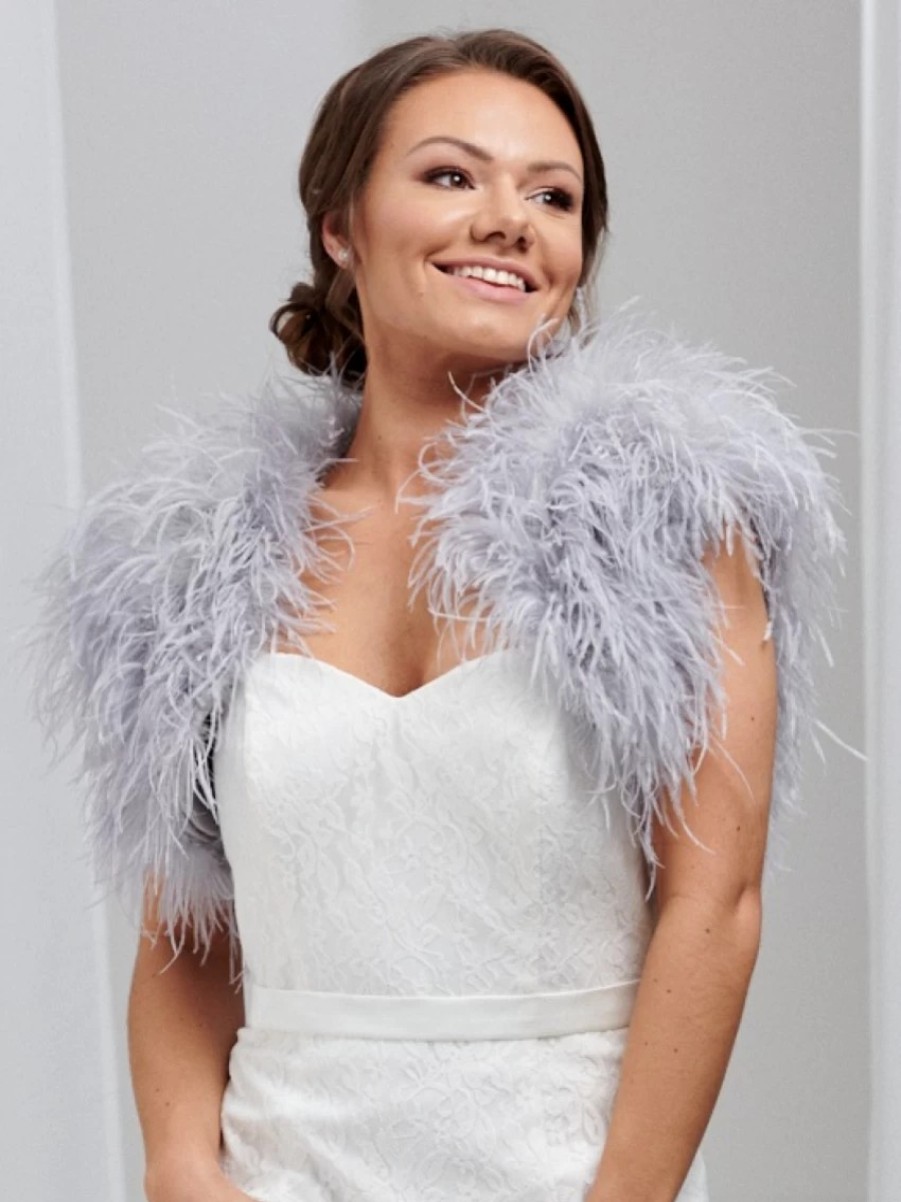 Beverly Hills Hayworth Silver Grey Ostrich Feather Bridal Bolero Best