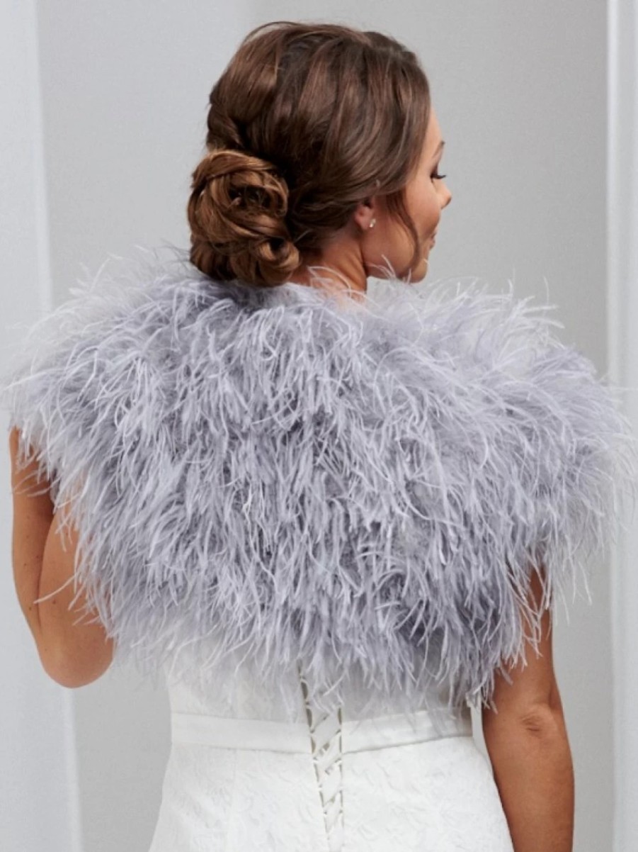 Beverly Hills Hayworth Silver Grey Ostrich Feather Bridal Bolero Best