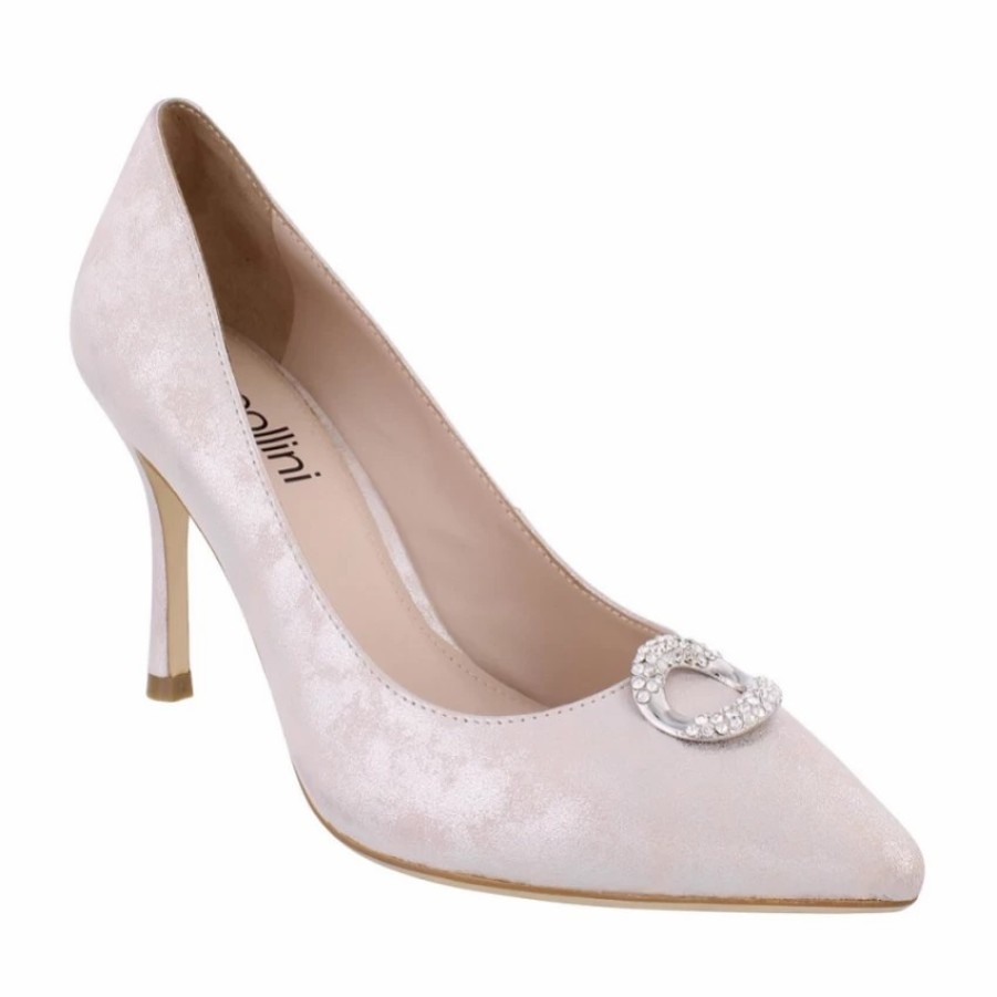 Capollini Capollini Judi Blush Pink Nubuck Leather Court Shoes With Diamante Trim Hot