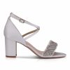 Perfect Bridal Perfect Bridal Blair Ivory Satin Crystal Embellished Cross Strap Block Heel Sandals Online