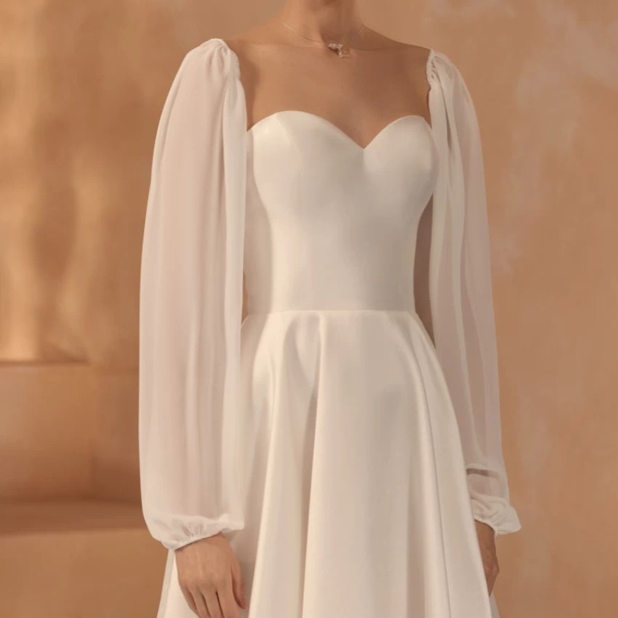 Bianco Evento Bianco Ivory Long Chiffon Dress Sleeves Online