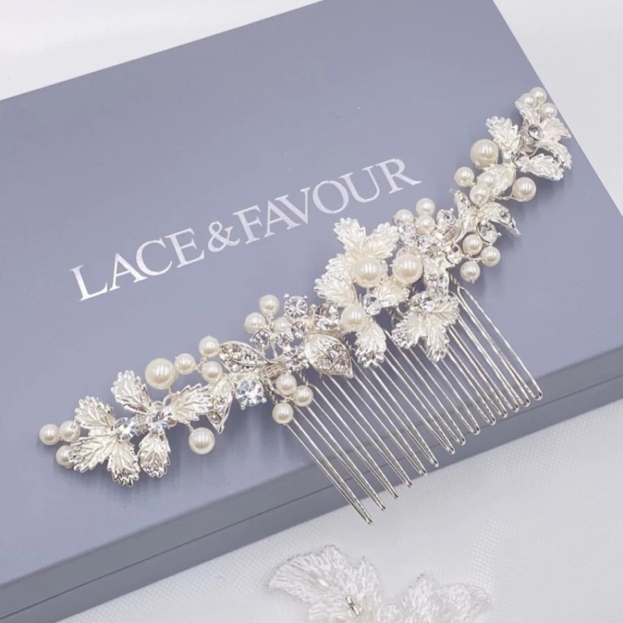 Twilight Designs Ellis Dainty Silver Leaves And Pearl Hair Comb Best