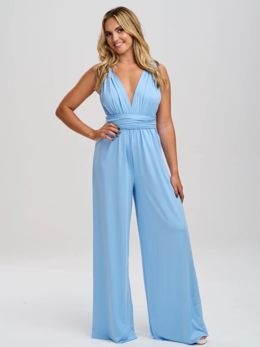 Lace & Favour Emily Rose Dusty Blue Multiway Bridesmaid Jumpsuit (One Size) Clearance