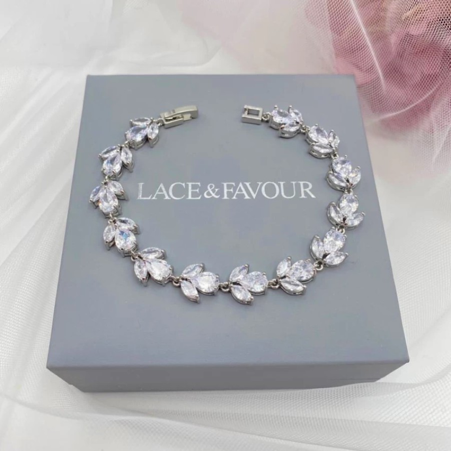 Lace & Favour Chelsea Leaf And Teardrop Crystal Wedding Bracelet Online