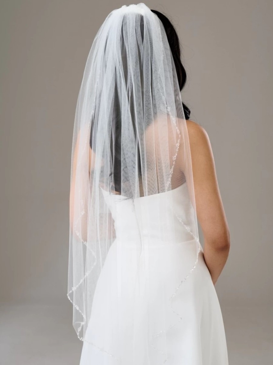 Twilight Designs Arlington Single Tier Bead And Sequin Edge Bridal Veil Hot