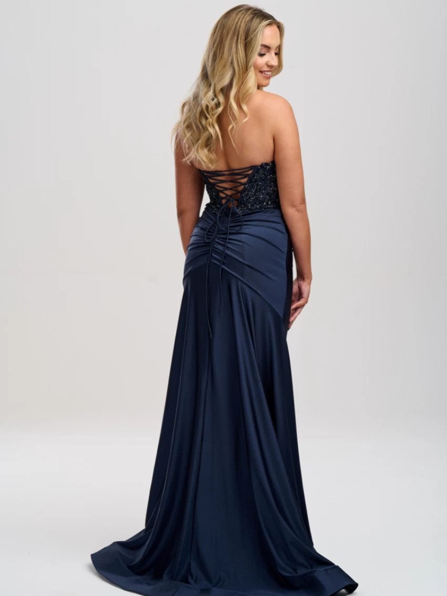 Linzi Jay Linzi Jay Navy Strapless Beaded Corset Prom Dress With Slit Wholesale