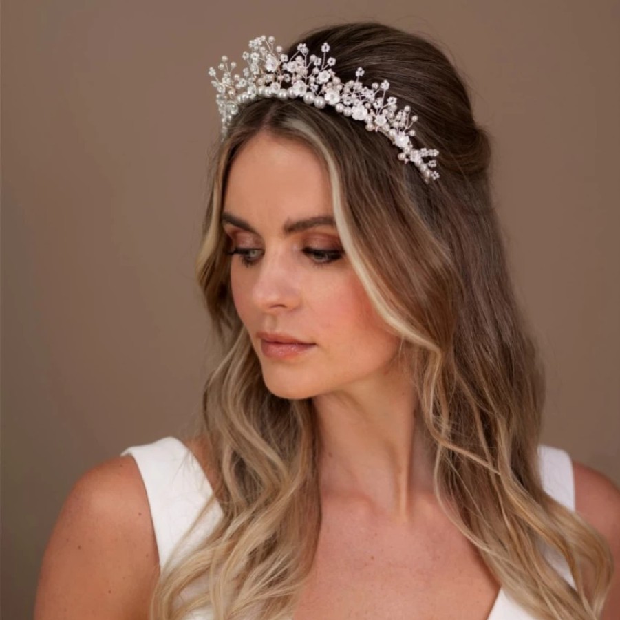 Arianna Arianna Astral Pearl, Bead And Flower Tiara Ar737 Hot