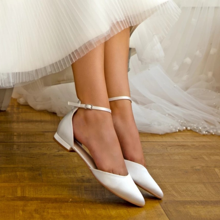 Perfect Bridal Perfect Bridal Tilly Dyeable Ivory Satin Ankle Strap Flats Hot