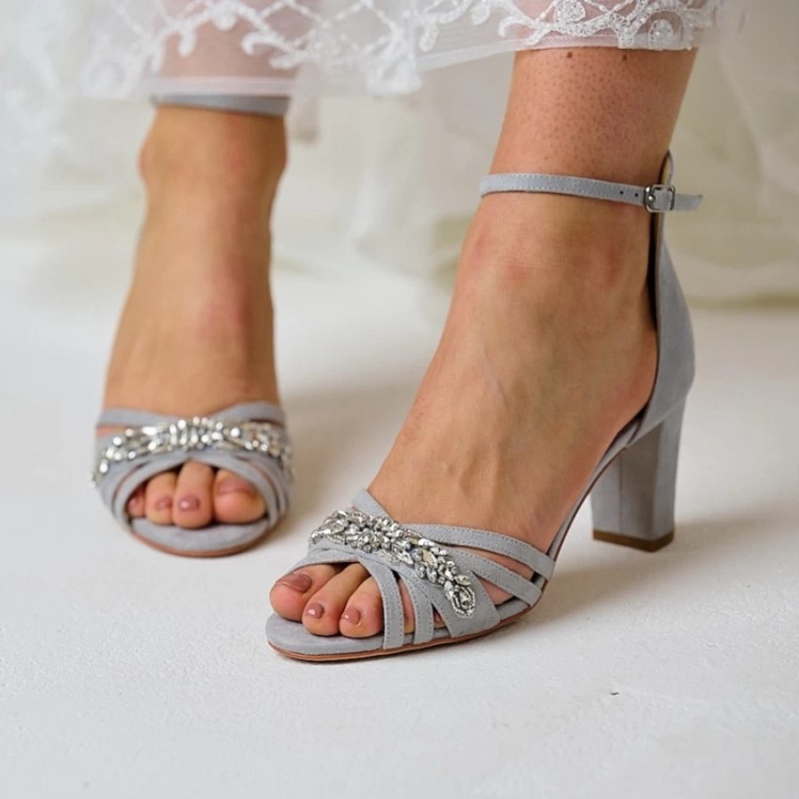 Perfect Bridal Perfect Bridal Frankie Stone Suede Crystal Strappy Block Heel Sandals Clearance