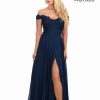 Angel Forever Angel Forever Off The Shoulder Chiffon Prom Dress With Lace Bodice (Navy) Online