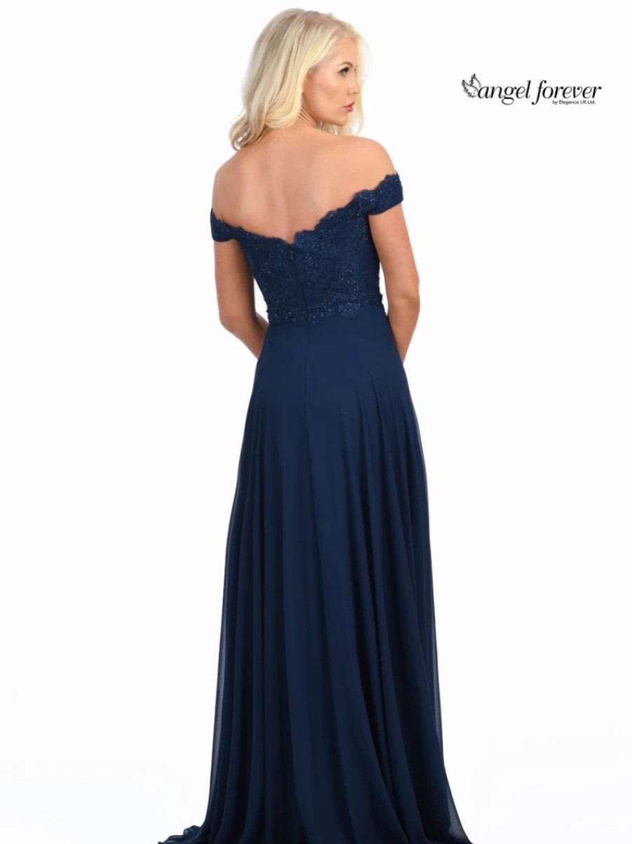 Angel Forever Angel Forever Off The Shoulder Chiffon Prom Dress With Lace Bodice (Navy) Online