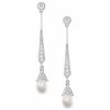 Lace & Favour Geneva Long Pearl Drop Wedding Earrings (Silver) Clearance