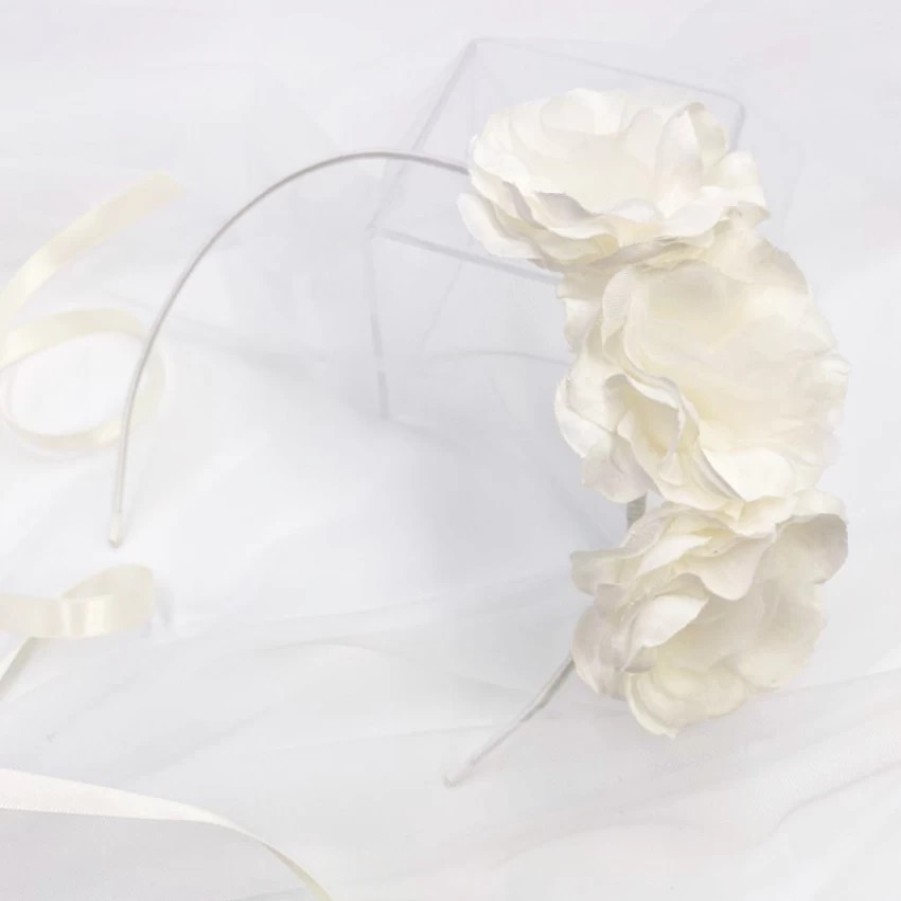 Beads & Beyond Rosie Three Flower Ivory Flower Girl Headband New