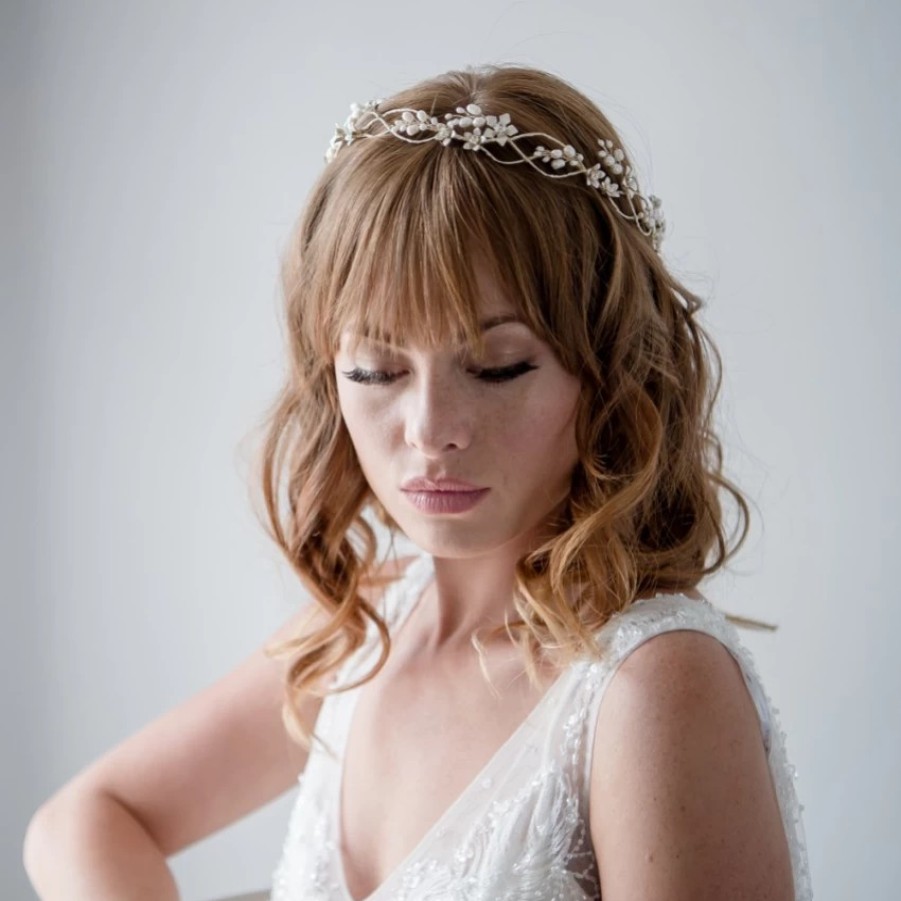 Twilight Designs Bianca Golden Flowers And Freshwater Pearl Halo Headpiece Clearance