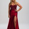 Linzi Jay Linzi Jay Burgundy Strapless Beaded Corset Prom Dress With Slit Wholesale