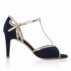 Perfect Bridal Perfect Bridal Joanna Navy Suede And Gold T-Bar Shoes New