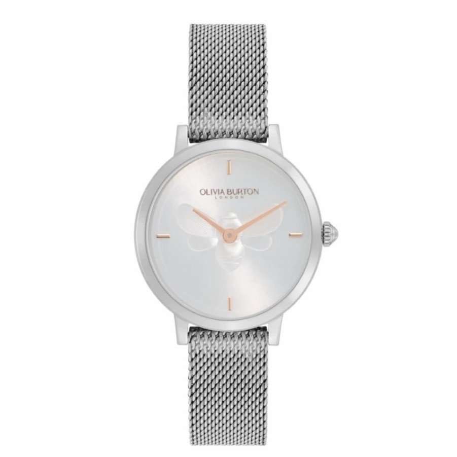 Olivia Burton Olivia Burton Bee 28Mm Ultra Slim Metallic White And Silver Mesh Watch Online