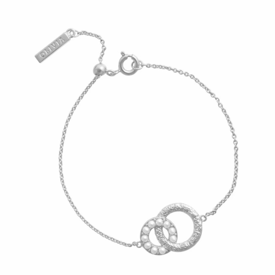 Olivia Burton Olivia Burton Silver Pearl Interlink Dainty Chain Bracelet Clearance