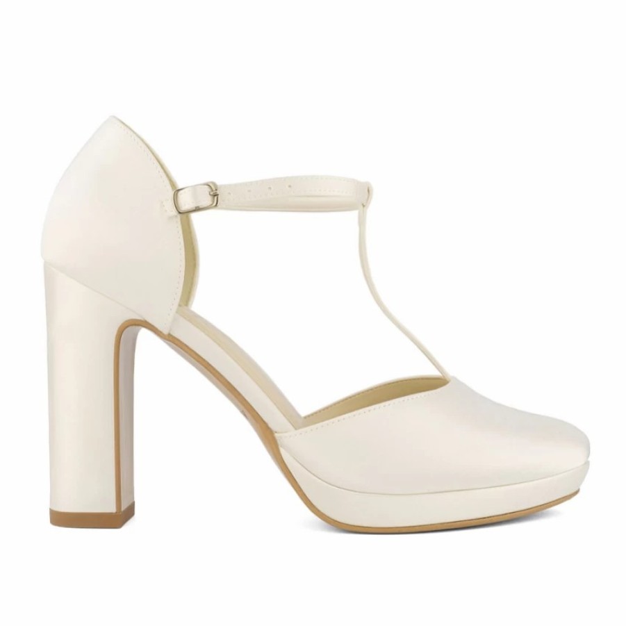 Avalia Shoes Avalia Coco Ivory Satin High Block Heel T-Bar Shoes Best