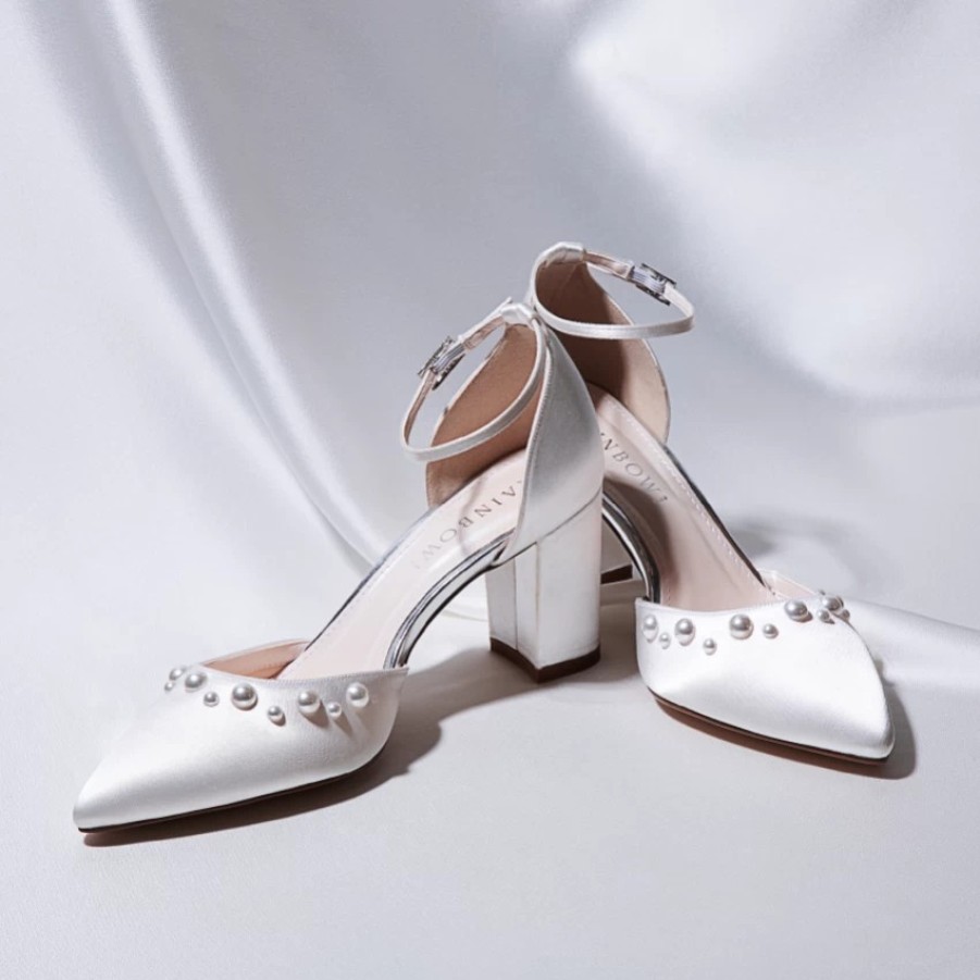 Rainbow Club Rainbow Club Hannah Dyeable Ivory Satin Wide Fit Pearl Block Heels Hot